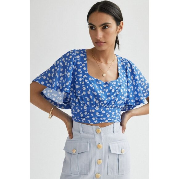 MAEVE BY ANTHROPOLOGIE Women's Tie-Back Crop Top Size S In Blue - Picture 2 of 12